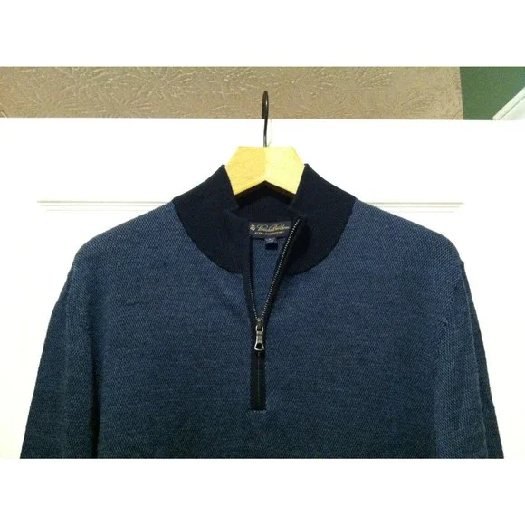 BROOKS BROTHERS MEN'S NEW BLUE 1/4 ZIP 100%MERINO WOOL SWEATER SIZE: L